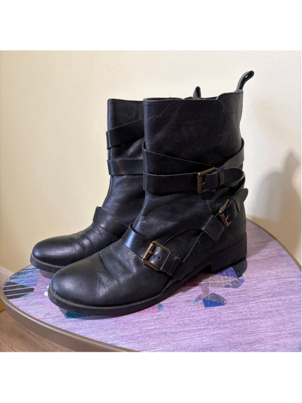 Women's Nine West Black Trentoa Leather Boots SZ 8.5